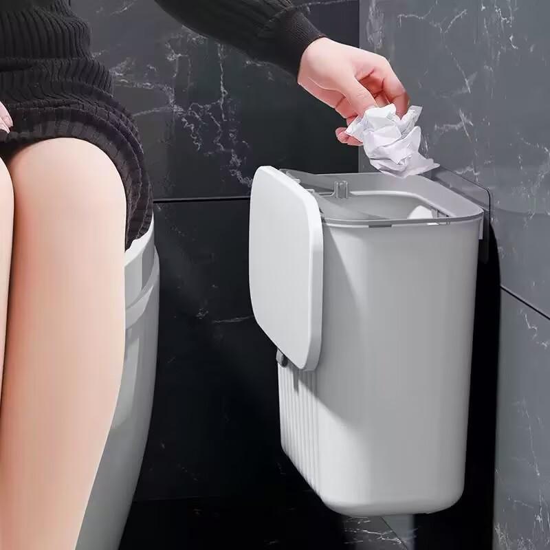 Wall-Mounted Bathroom and Kitchen Trash Can with Lid