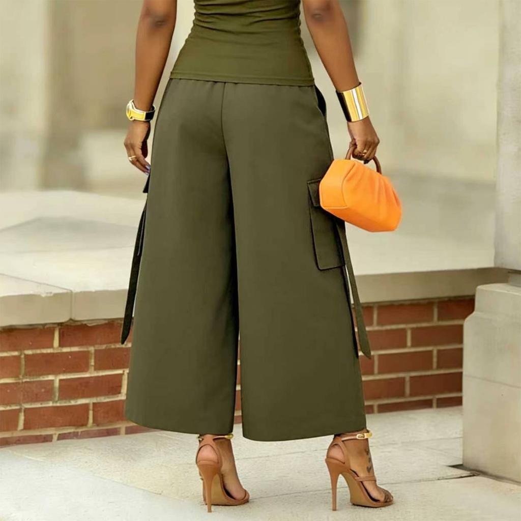 Women's Fashion Color Elastic High Waist Wide Leg Loose Casual Pants