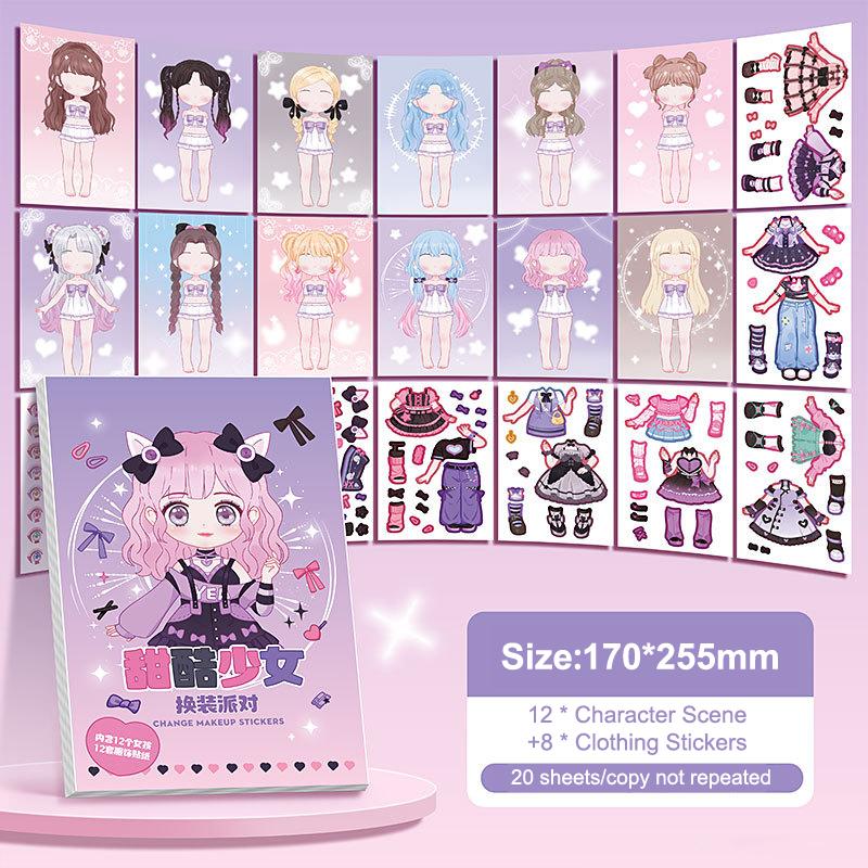 Diy Book Dress Up Sticker Book Cartoon Girl Makeup Show Sticker Book Princess Puzzle Toys Handmade Diy Sticker Toy Kids Gift