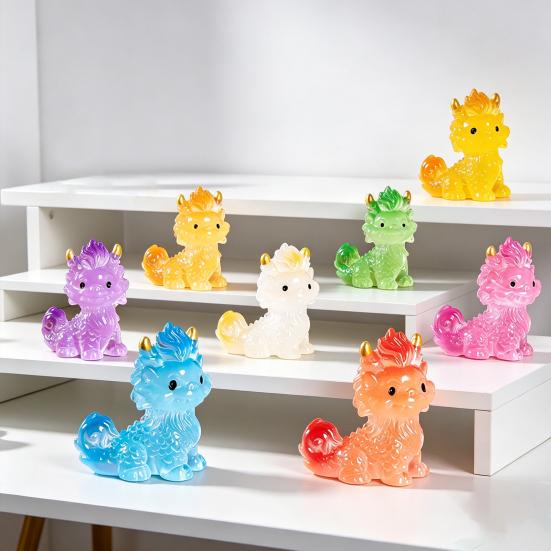 8Pcs Mini Dinosaur Figures, Glow In The Dark Miniature Chinese Mythical Creature Statue, Tiny Resin Animals Ornaments for Fairy Garden,