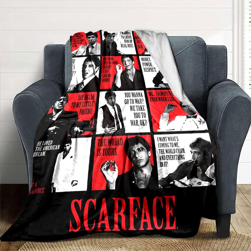 Scarface Characters Poster Flannel Blanket Super Soft Warm Cozy Blanket For Sofa Bed Office Travel Allseason Home Decor Gift