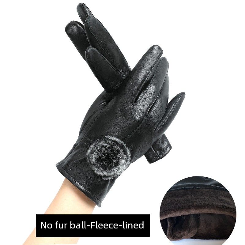 Real Leather Gloves Women's Sheepskin Gloves Leather Gloves Cycling Winter Warm Fleece-Lined Cycling Electric Car Touch Screen Leather Gloves Thin