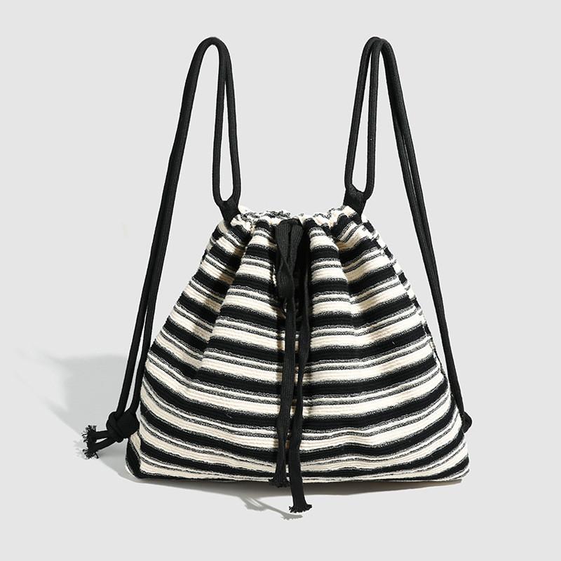 Ielgy Stripes Commuter Large-Capacity Drawstring One-Shoulder All-Match Fashion K