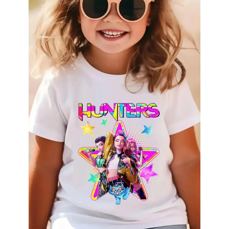 Wave demon hunter print fashionable casual round neck cartoon boy and girl cotton T-shirt