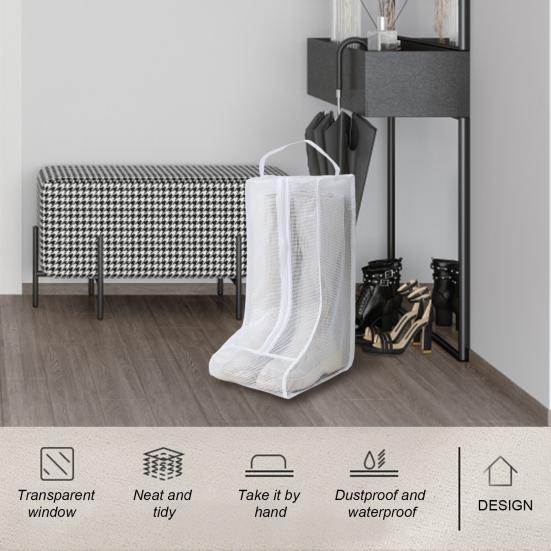 1Pc Boot Organizer Dust-proof Waterproof Space-saving Visible Handle Design Shoe Storage Pouch Household Supply