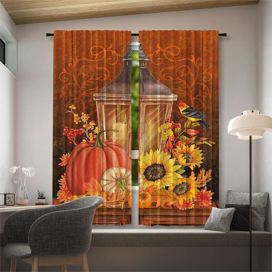 Christmas Pumpkin Sunflower Printed Curtains Decorations Home Room Made Of Polyester