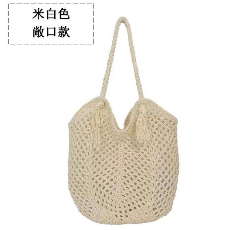 

Tassel cotton thread straw bag new hand-woven bag women s shoulder large capacity tote bag vacation beach bag women s bag
