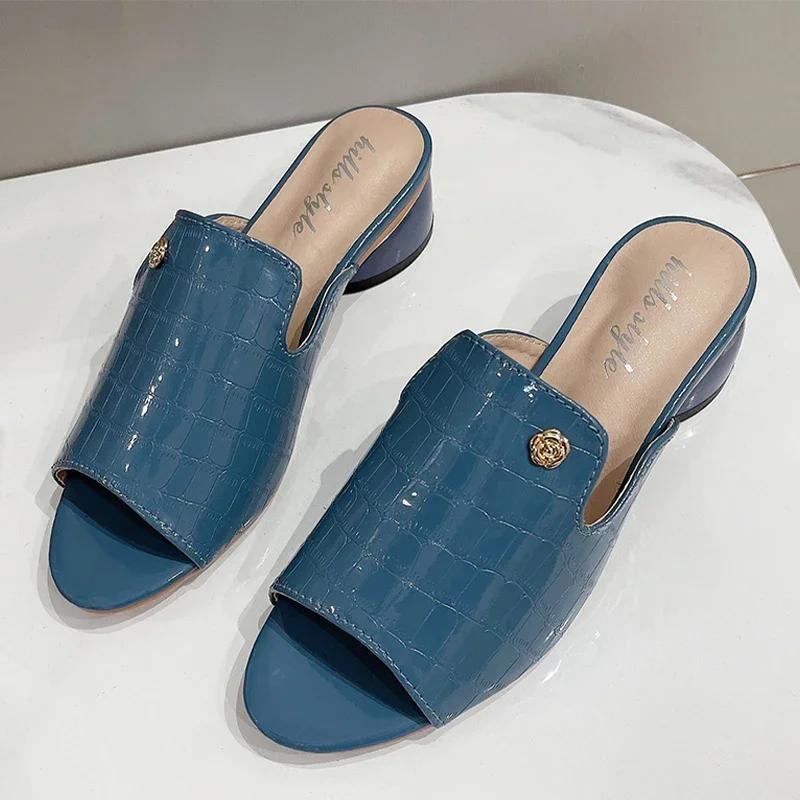 Fashion Women Slippers Elegant Mid Heels Shoes Fashion Women's Heeled Sandals 2025 Summer Flip Flops Dress Pumps New Mujer De Zapatillas