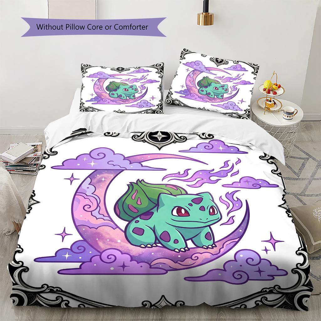 Bulbasaur Pattern Bedding Quilt Set Quilt Cover Pillowcase Home Decoration Birthday Gift (1 * duvet cover + 2 * pillowcase, without core)