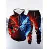 Men's Casual Hooded Sweatshirt 2pcs Set with Ice and Fire Twin Dragons Chinese Style Vs. Fantasy 3D Printing