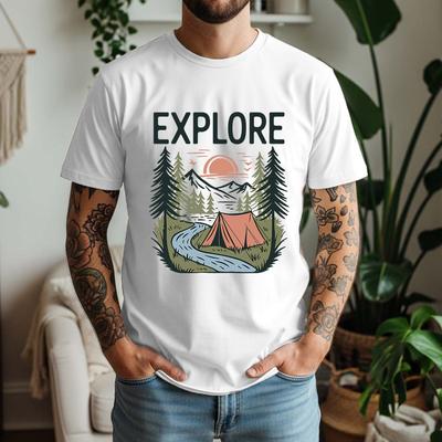 Men's 100% Pure Cotton T-Shirt Explore Nature Camping Outdoor Adventure Retro Style Casual Tee Breathable Short Sleeve