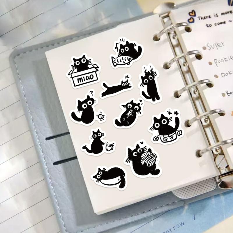 Pack of 500 Cartoon Black Cats Adhesive Sticker with Strong Stickiness for Stationery Crafts and Sealing Applications