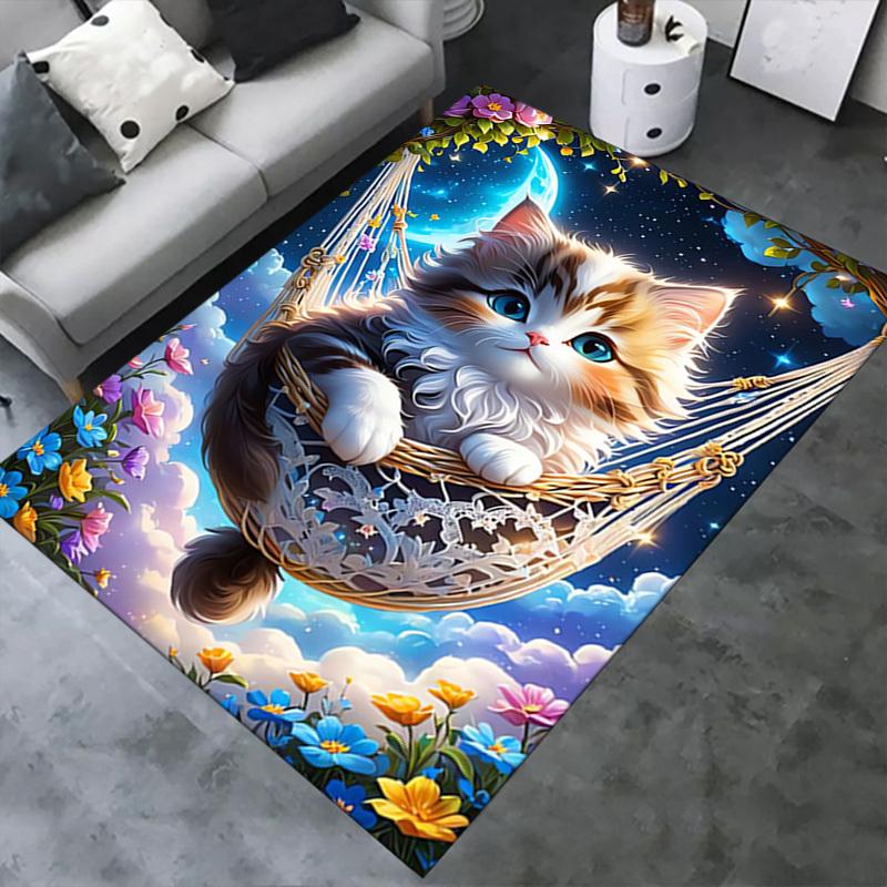Office Carpet Soft & Comfortable Sofa Rug for Under Chairs, Protection Mat with Cute Kitten