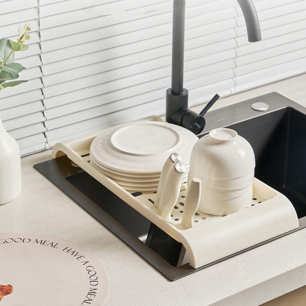 

Non-stick Kitchen Sink Rack Plastic Slot Design Kitchen Storage Draining Rack Multihole Bathroom Storage Tray белый