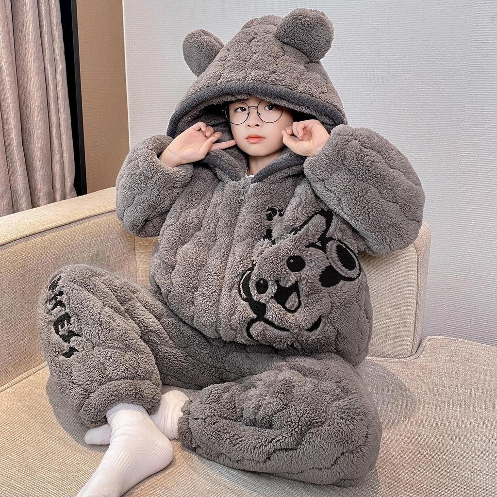Boys' Thick Flannel Pajama Set - Children's Coral Fleece, Spring/Autumn 2025.