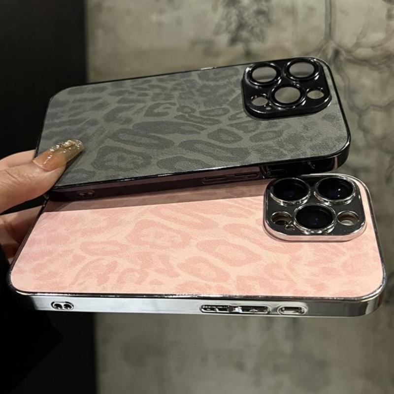 For iPhone 16 Pro Max Luxury Leopard Print Pattern Plating Frame Phone Case For iPhone 11 12 13 14 15 Plus Lens Protective Cover