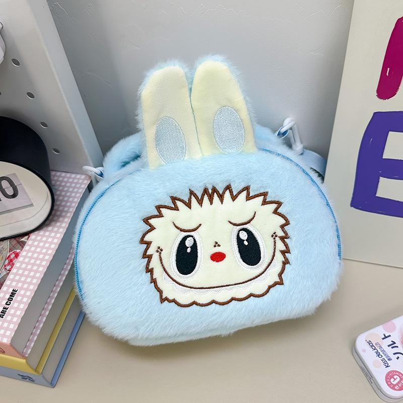 

Trendy And Spacious Plush Crossbody Bag For Kids Featuring Fun Cartoon Designs синий