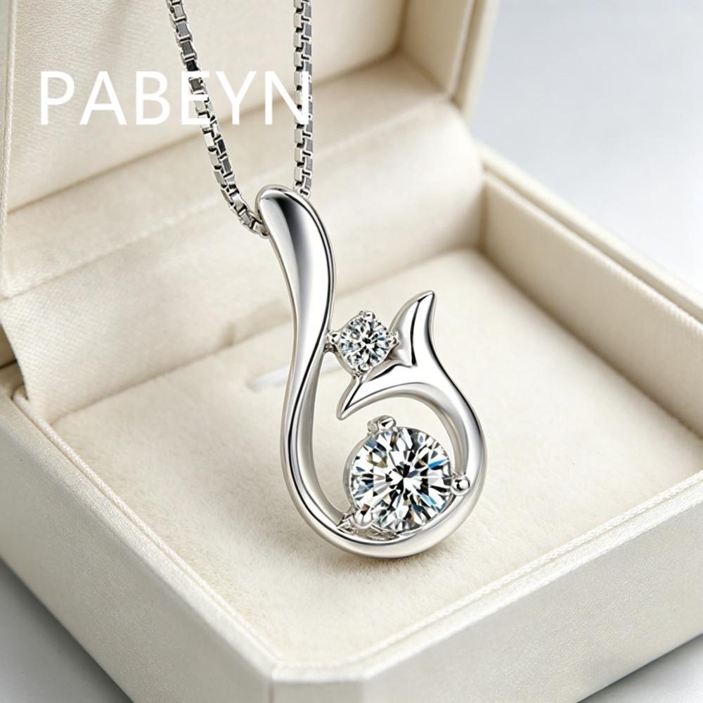 925 Sterling Silver Stylish Delicate Fishtail Zircon Necklace, Birthday Party Anniversary Gift