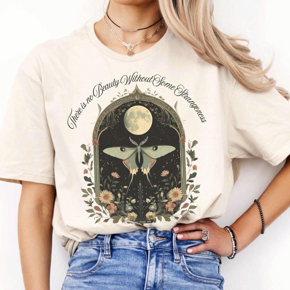 There is no Beauty Without Some Strangeness Edgar Allan Poe Unisex Tee Fantasy Funny Casual Daily Short Sleeve Shirt Streetwear
