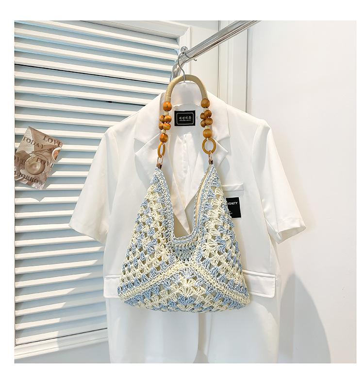 Large Capacity Woven Bag Women's 2025 New Summer Seaside Vacation Straw Bag Sweet Commuter Shoulder Tote Bag