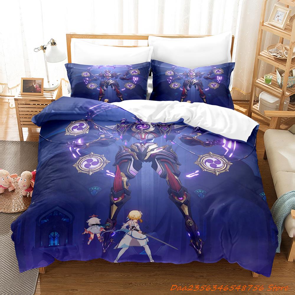 Comforter Game Genshin Impact Scaramouche Bedding Set Cartoon Anime Three-Piece Set Adult Kid Bedroom s 3D Kawaii