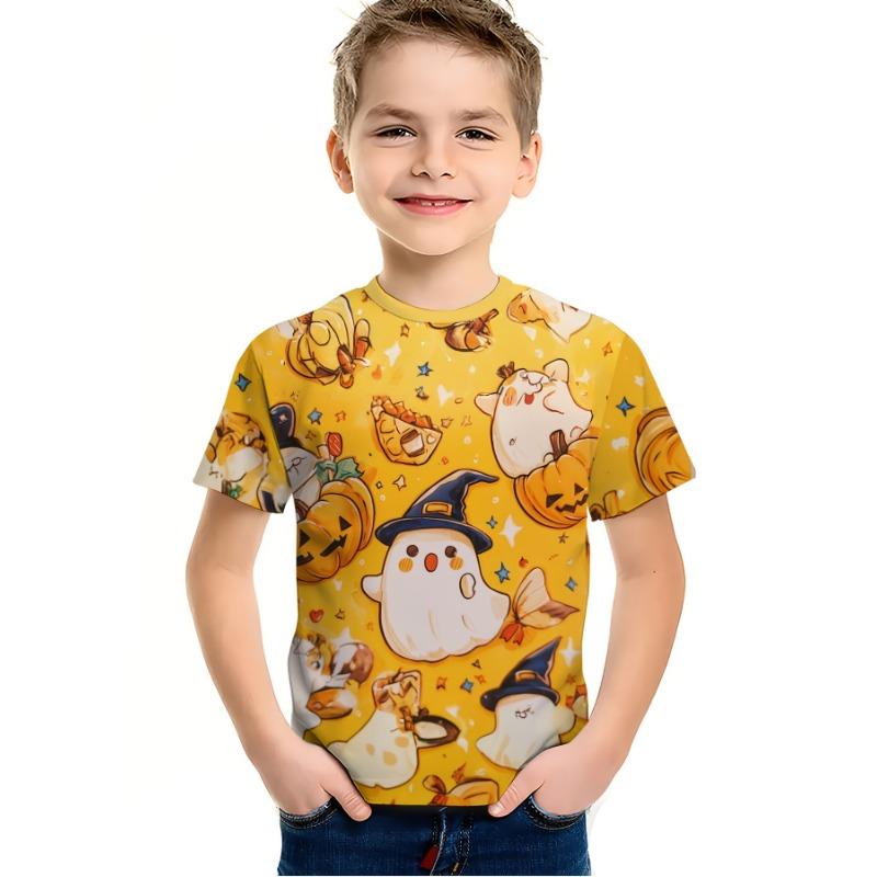 Girl Clothes Funny Terror Pumpkin Graphic T Shirt Boys Girls Halloween Short Sleeve Tops Tees 2-10Y Halloween Gift Party T-Shirt
