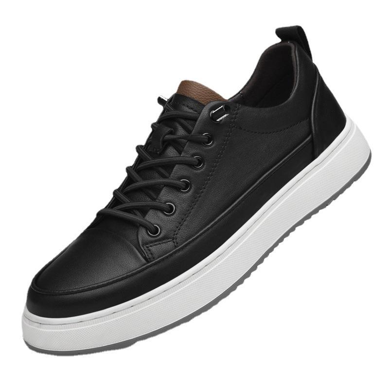 Men's shoes leather shoes first layer cowhide board shoes trend low-top sports and leisure shoes men's small black shoes