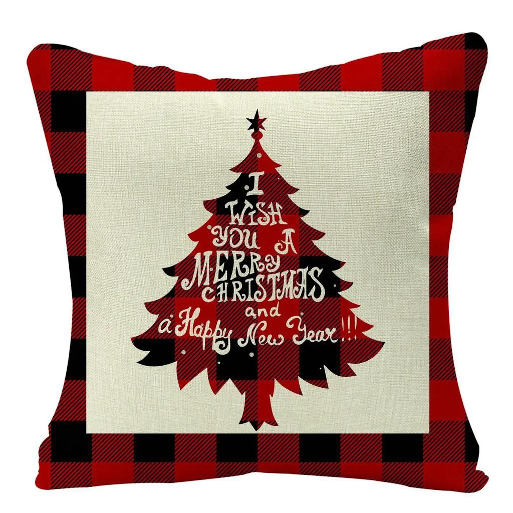 2022 Merry Christmas Home Decor Cushion Cover 45x45cm Cute Animals Cartoon Printed Throw Pillow Cover Xmas Decorative Pillowcase