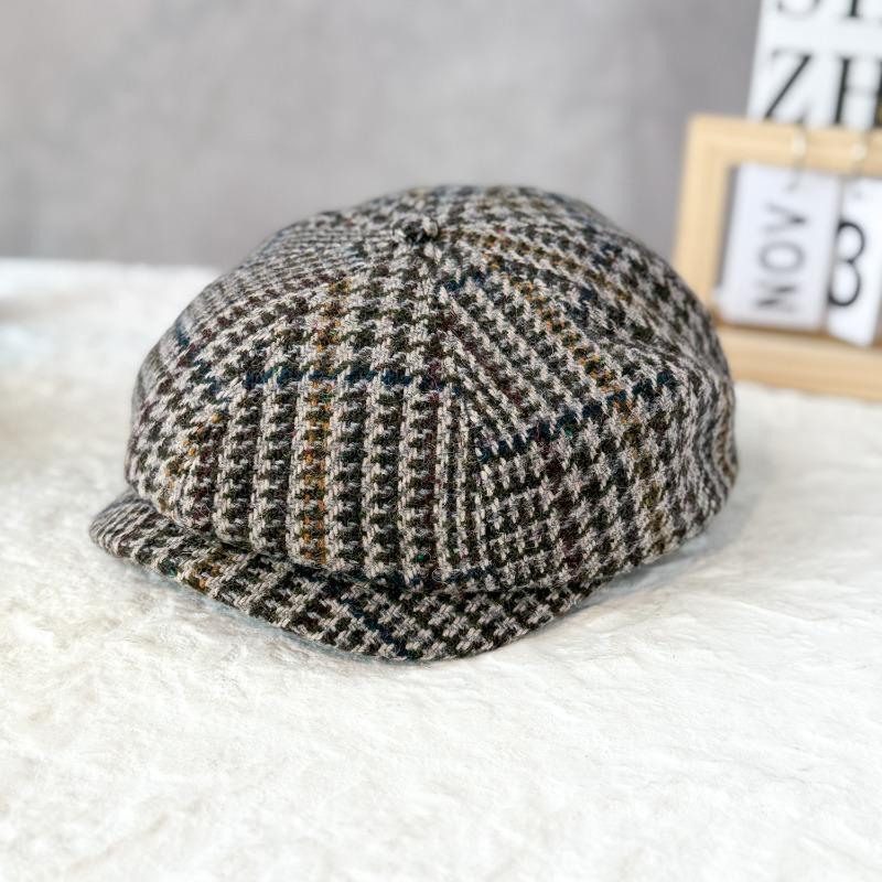 25 Early Autumn New Beret Female British Painter Hat Male Casual Plaid Retro Forward Hat Tide