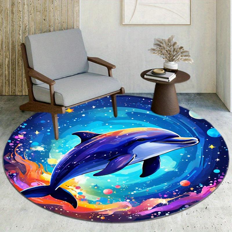 Watercolor Dolphin Round Rug Nonslip Area Rug Office Chair Mat Carpet For Living Room Bedroom Home Decor