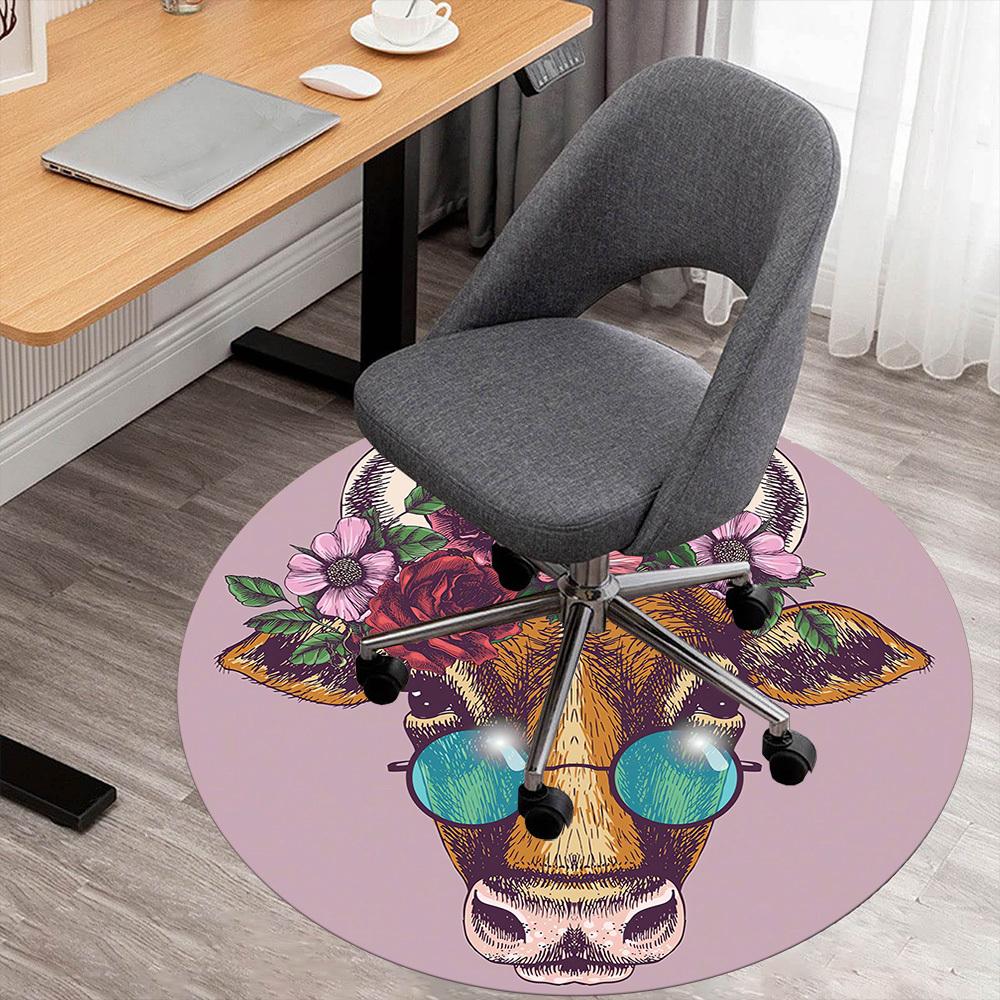 

1pc cow flowers Round Chair mat Area Rug - Non-Slip, Floor Mat for Office, Bedroom, and Indoor Decor c1118220 80cm by 80cm