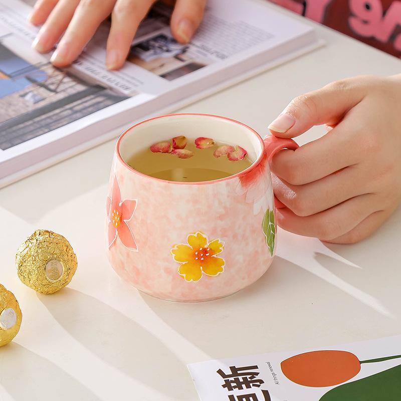 Creative Mug Japanese Hand Painted Embossed Ceramic Mug  Household Breakfast Mug  Couple Water Cup  High Value Coffee Mug