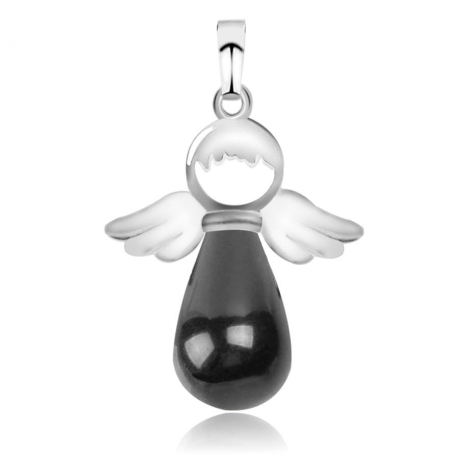 Natürliche Steine Engel Flügel Anhänger für Halskette Rosa Quarz Onyx Anhänger Silber-farbe Wasser Tropfen Weiblichen Schmuck Geschenk E949