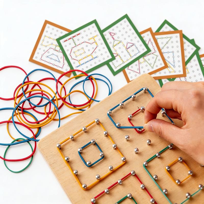 Wooden Geoboard with Rubber Bands Mathematical Manipulative Material Montessori Educational Toys Brain Teaser Kids Boys Girls