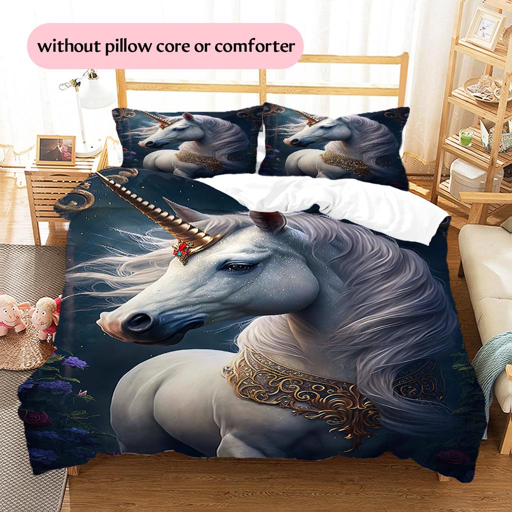 1 Stück Pferdebettwäsche Steppdecke Set Bettbezug Kissenbezug Heimdekoration Geburtstagsgeschenk (1 * Bettbezug + 15 * Kissenbezug, ohne Füllung)