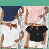 Camicetta Vintage in Lino e Cotone con Scollo a V e Maniche Corte per Uso Casual in Ufficio