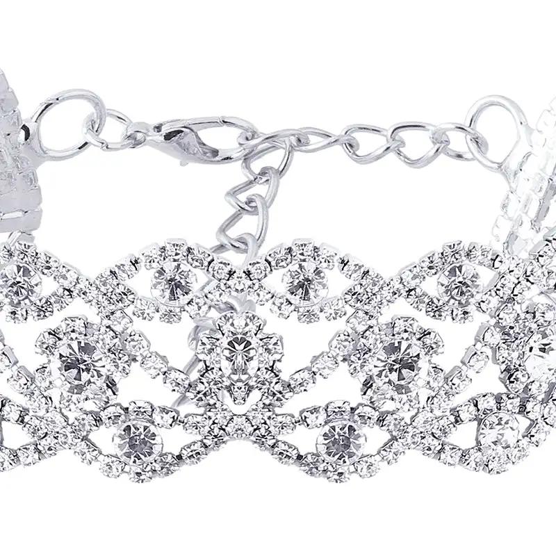 Luxus Temperament Kristall Strass Anhänger Choker Halsband Silberbeschichtete Kette Halskette Damen Hochzeits Schmuck