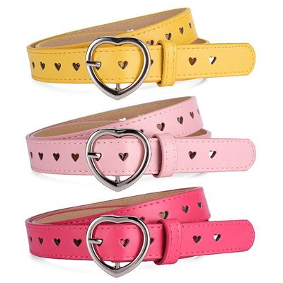 Kids' Heart Buckle Belt with All-Hole Peach Heart Design for Jeans