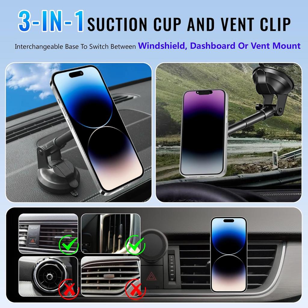 2026  Electronic Accessories Magnetic Wireless Car Charger Windshield Car Mount Phone Holder Consumer Chargers Adapters