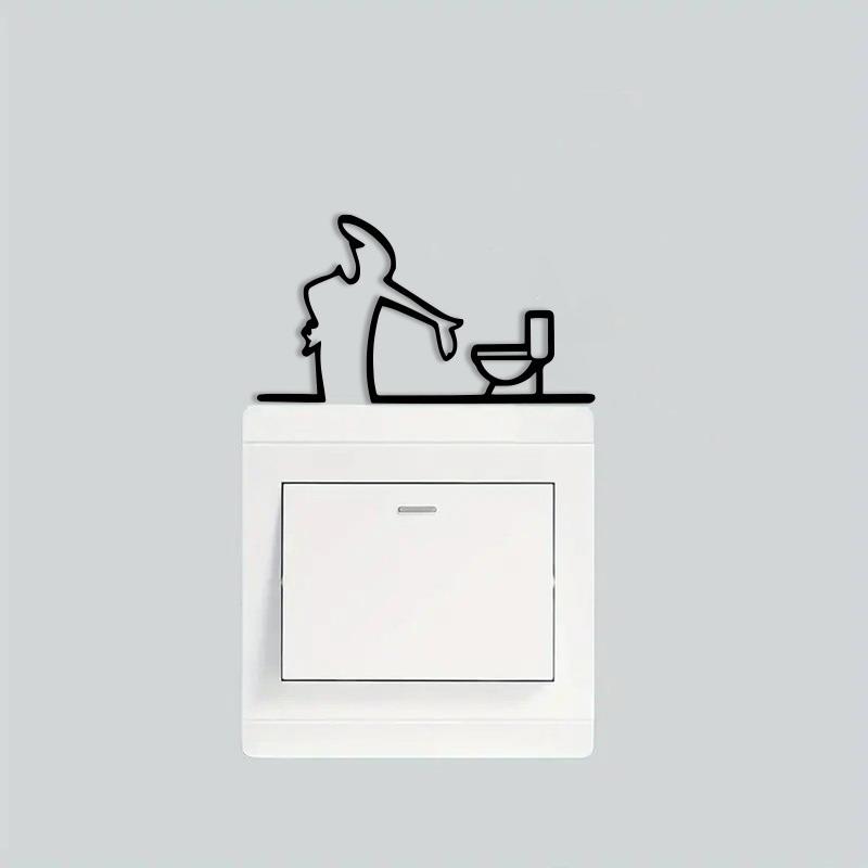 Toilet Cartoon Stickers, Toilet Door Corner Decoration, Self-Adhesive Toilet Signs, Black Frame Home Bathroom Decoration