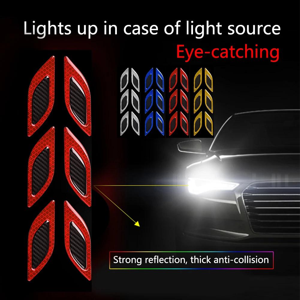 6pcs Car 3D Reflective Carbon Fiber Sticker Fashion Car Styling Reflective Strips Night Safety Warning Auto Exterior Accessories