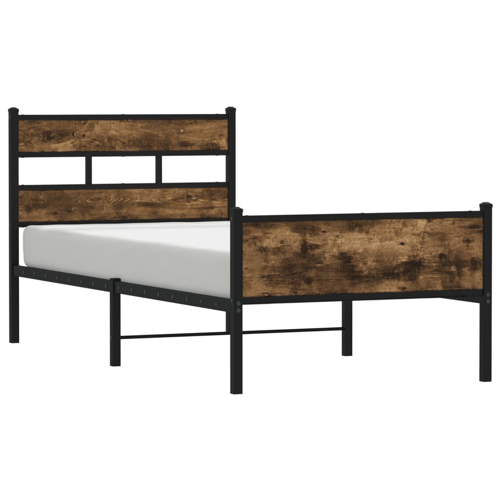 Bed Frame Without Mattress Smoked Oak Finish 75 X 190 Cm Engineered Wood
