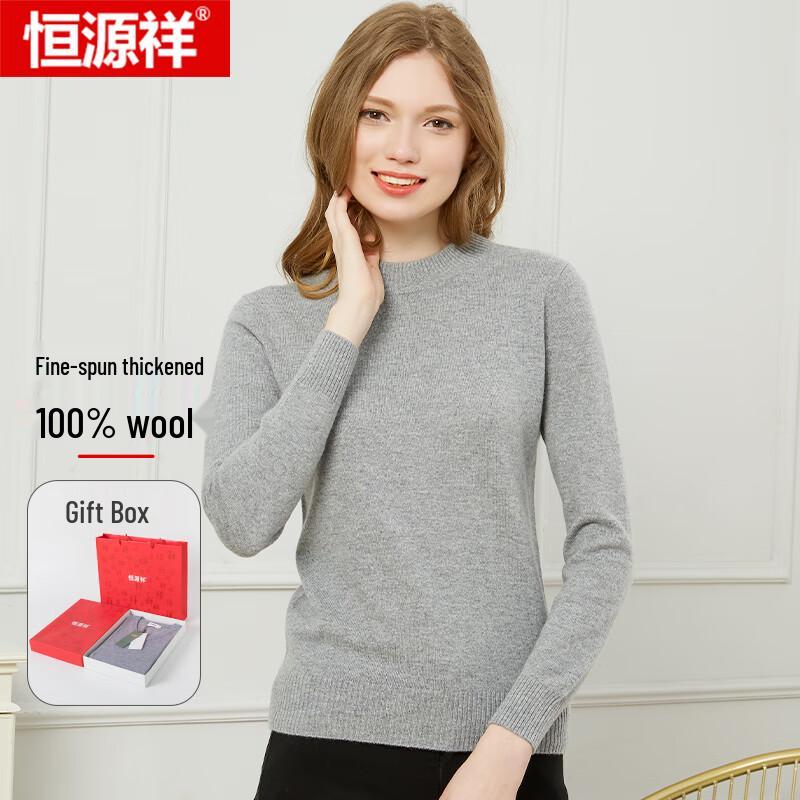 Hengyuanxiang Women's 100% Pure Wool Thickened Pullover Sweater