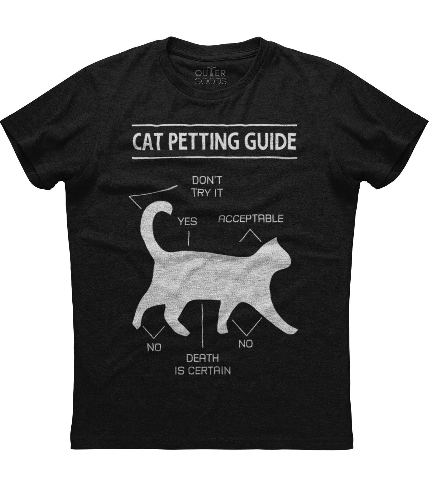 Cat Petting Guide Graphics Printed Mens Short Sleeve New Cotton Black T-shirt 2XL