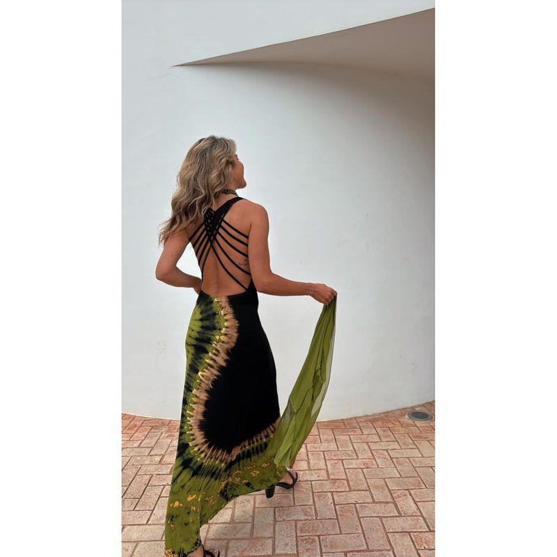 

New Summer European and American Sexy Women clothes Print Positioning Sling Backless Cross Dress Black S