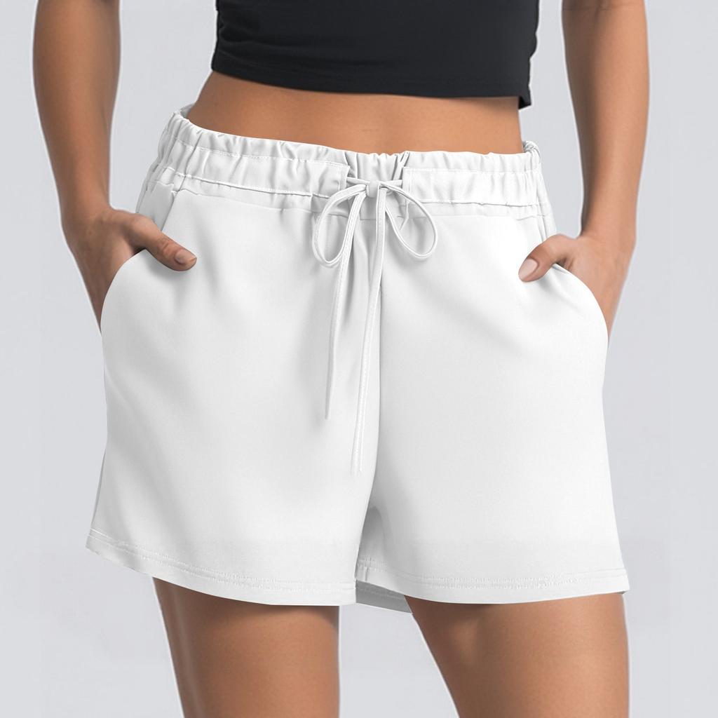 Damen Sommer Kordelzug Sportshorts Hohe Taille Lässige Shorts mit Taschen