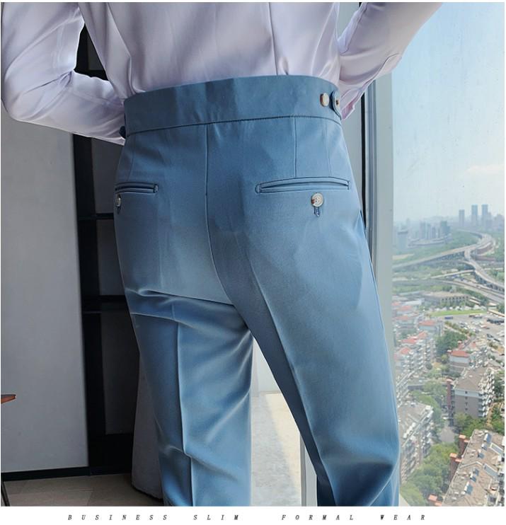 Men's Slim Fit British Business Casual Trousers - Korean Fashion Style, Solid Color, Naples Straight Leg.