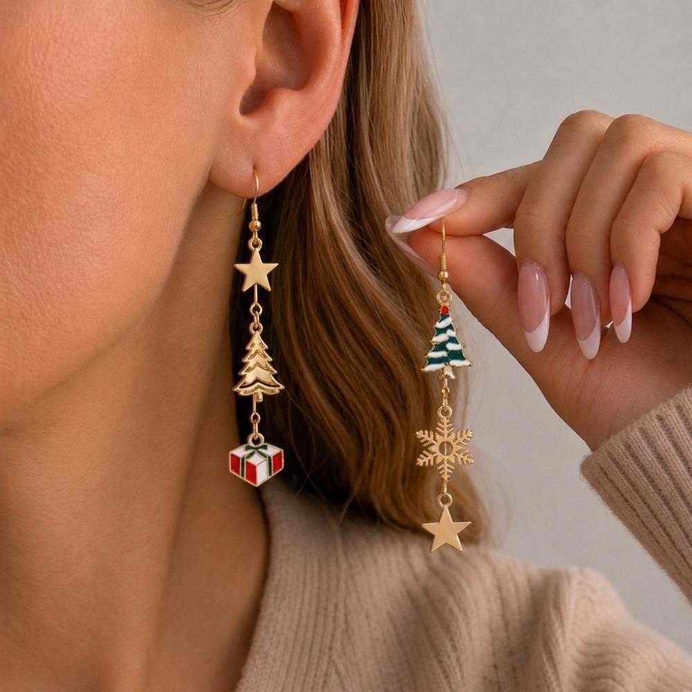Tassel Christmas Earrings Rhinestone Moving Santa Claus Dangle Earrings Christmas Jewelry Girls