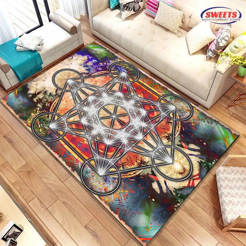 Neue Produkte schnell versandt! 3D Heiliger Metatron-Würfel Muster Teppich Wohnzimmer Teppich Schlafzimmer Sofamat Kinder Rutschfeste Bodenmatte