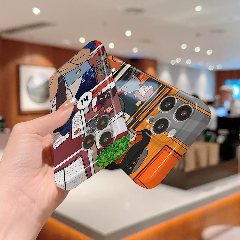 For iPhone 16 Samsung S23 S22 A13 A23 A52 A33 Huawei Honor Xiaomi Redmi OPPO Vivo Cartoon Old Man Design Full Lens Protect Hard Shockproof Back Case